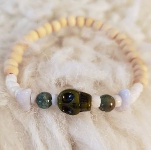 Green Skull, Jasper, Stone and Shell Beaded Bracelet